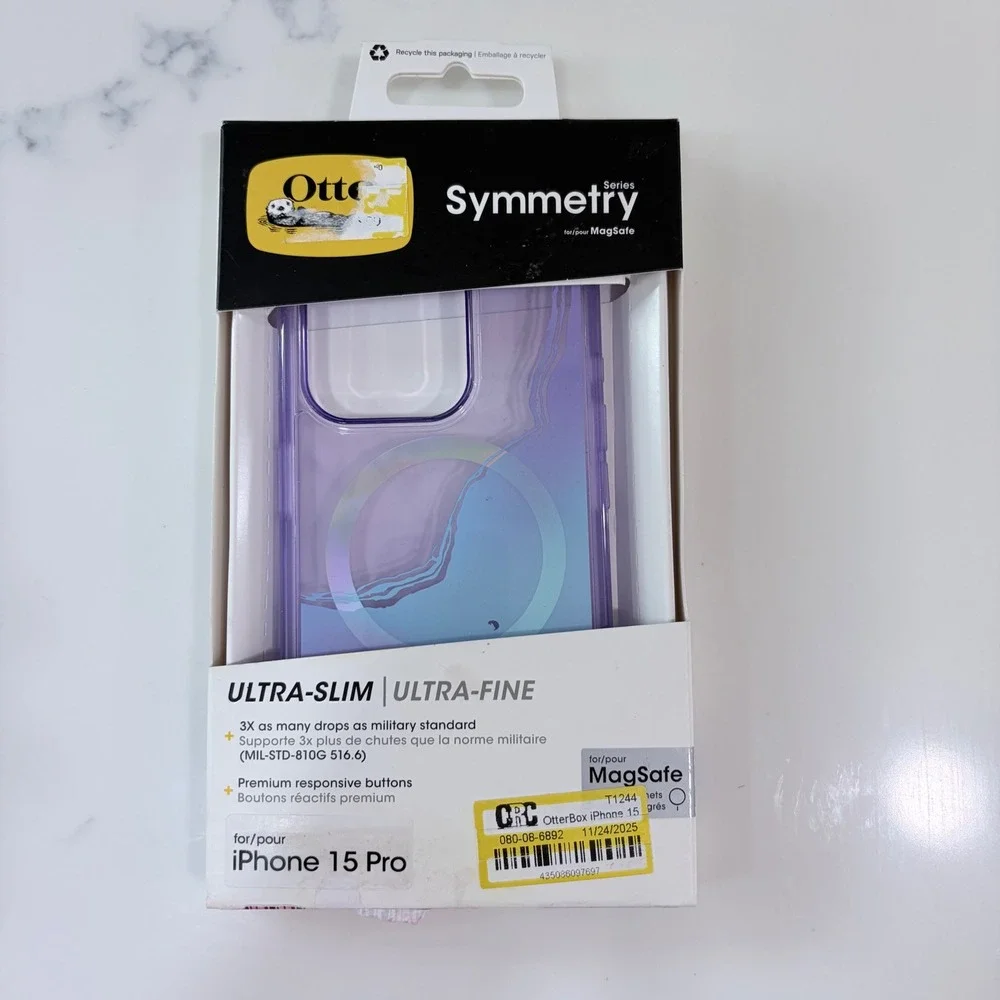 OtterBox Symmetry Series MagSafe iPhone 15 Pro Case Purple Blue Waves Ultra Slim